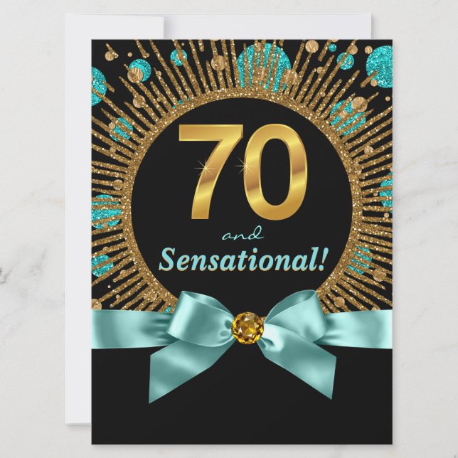 Kvinnas 70-årsfest Teal Blue Gold Inbjudningar (Framsida)