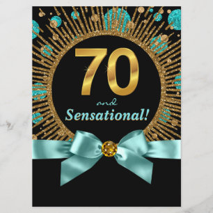 Kvinnas 70-årsfest Teal Blue Gold Inbjudningar