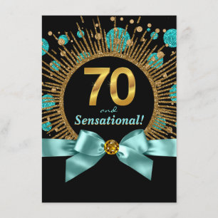 Kvinnas 70-årsfest Tealblå och Guld Inbjudningar