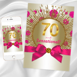 Kvinnas 70-årsfirande Fuchsia Guld Inbjudningar