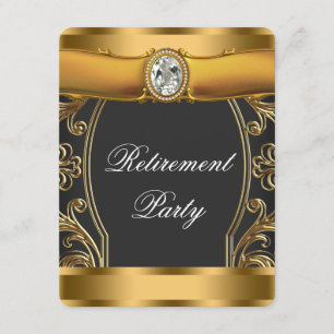 Kvinnas Elegant Svart och Guld Pensionärsfest Inbjudningar