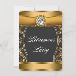 Kvinnas Elegant Svart och Guld Pensionärsfest Inbjudningar