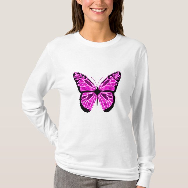 Kvinnas fjäril långärmad skjorta t shirt (Framsida)