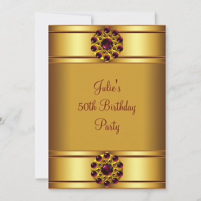 Kvinnas röda guld födelsedagsfest inbjudningar (Framsida)