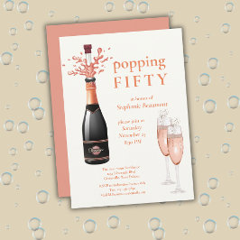 Kvinnas roliga champagneflaska 50-årsdag inbjudningar