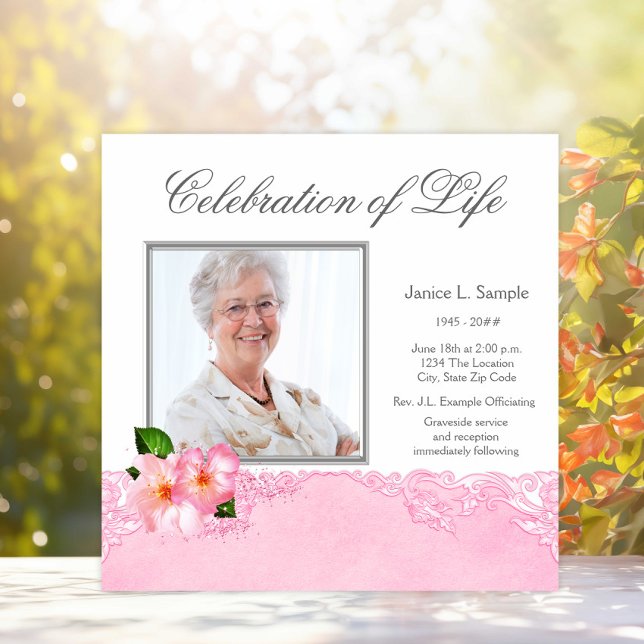Kvinnas Rosa Foto Minnesgudstjänst Meddelande Inbjudningar (Skapare uppladdad)