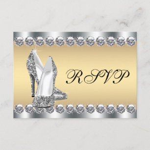Kvinnas Silver Guld Diamant Bling RSVP OSA Kort