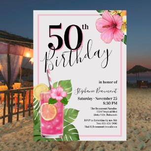 Kvinnas Tropiska Cocktail Blomma 50-årsdag Inbjudningar