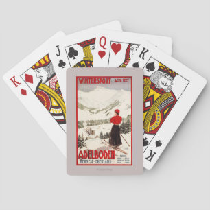 KvinnaSkier som förbiser den Adelboden affischen Casinokort