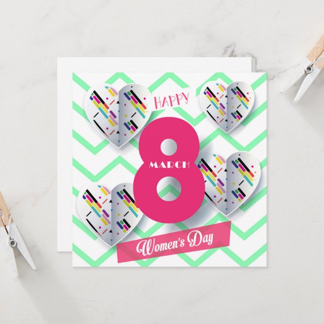 Kvinndagen i lycklig! Den 8 mars Internationell He Inbjudningar (Fram/Back In Situ)