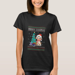 KVINNENS Merry Cowmas Funny Animal Ugly jul Xm T Shirt