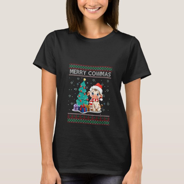 KVINNENS Merry Cowmas Funny Animal Ugly jul Xm T Shirt (Framsida)