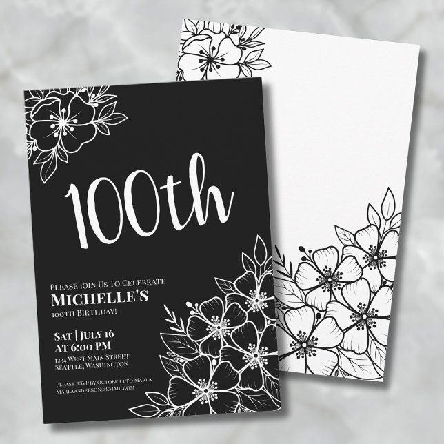 Kvinnlig 100-årsfest inbjudningar (One Hundred Feminine Elegant 100th Birthday Party Invitation)