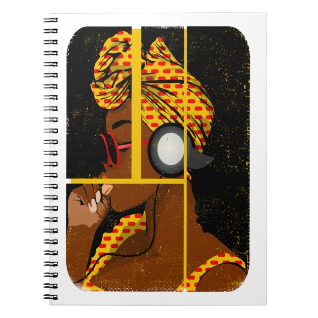 kvinnlig afrika lyssnar musik anteckningsbok (Framsidan)