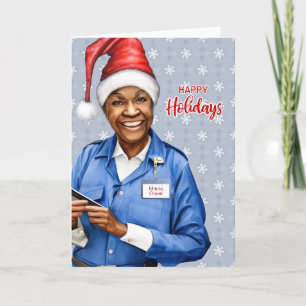 Kvinnlig afrikansk postal Worker jul Helgkort
