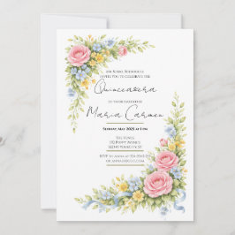 Kvinnlig akvarell Blommig Quinceanera Födelsedag  Inbjudningar