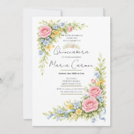 Kvinnlig akvarell Blommig Quinceanera tiara Inbjudningar