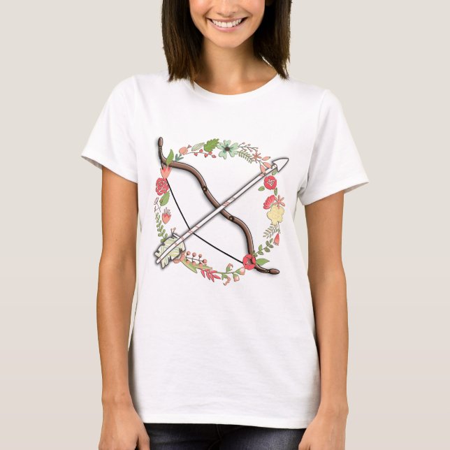 Kvinnlig bågskyttepilbåge & pil tee shirt (Framsida)