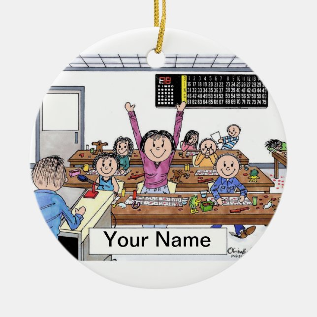 Kvinnlig BingoSpelare Julgransprydnad Keramik (Framsidan)