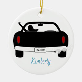 Kvinnlig blåttpersonlig för ny chaufför julgransprydnad keramik