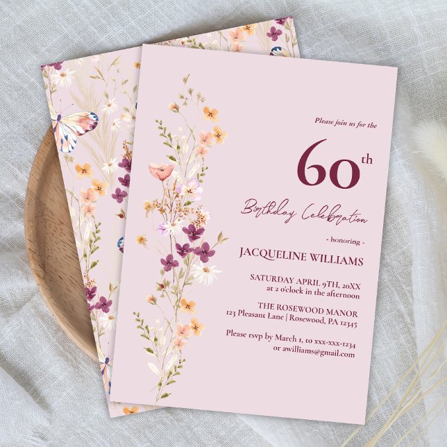 Kvinnlig Blommig 60-årsdag Inbjudningar (Skapare uppladdad)