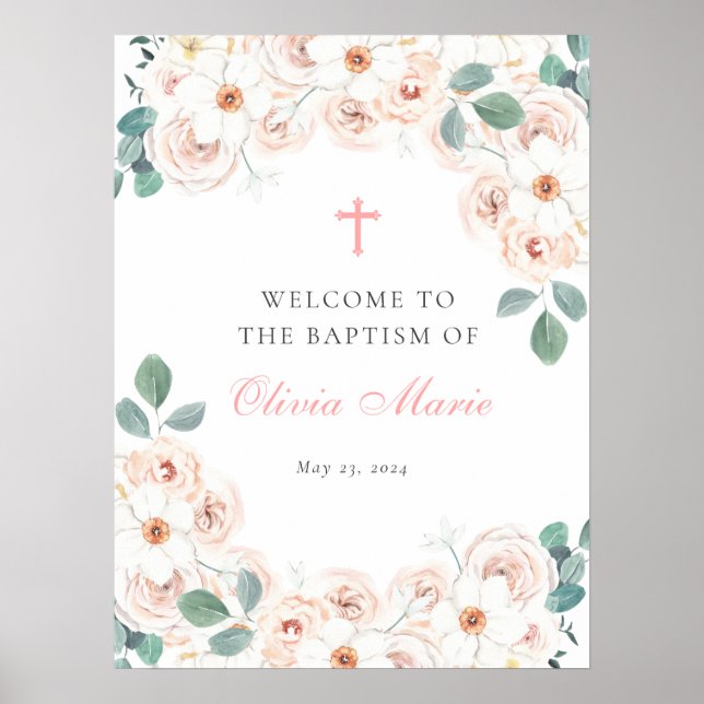 Kvinnlig Blommigt Baptism Välkomna Poster (Framsidan)