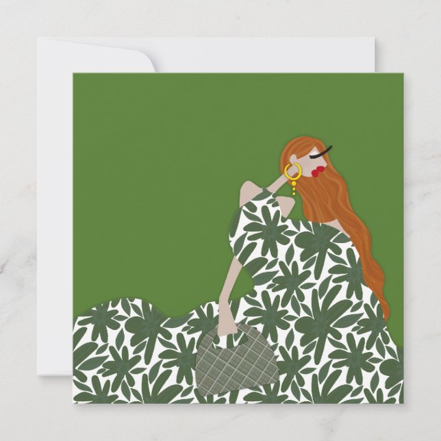 Kvinnlig blomster mode illustrationskonstkort inbjudningar (Framsida)