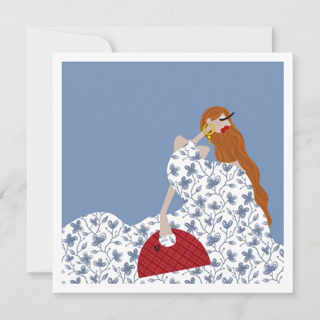 Kvinnlig blomsterillustration mode konstkort inbjudningar (Framsida)