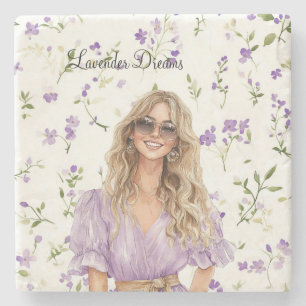 Kvinnlig Blond Lavendel Dröm Klänning Blommig Stenunderlägg