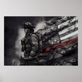 Kvinnlig brandman Röd linje Amerikansk flagg hylln Poster