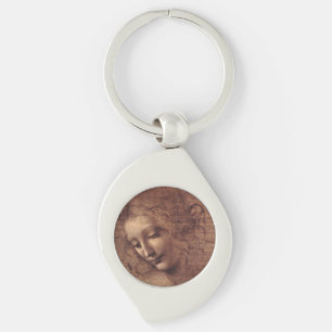 Kvinnlig chef La Scapigliata vid Leonardo da Vinci Swirl Silverfärgad Nyckelring