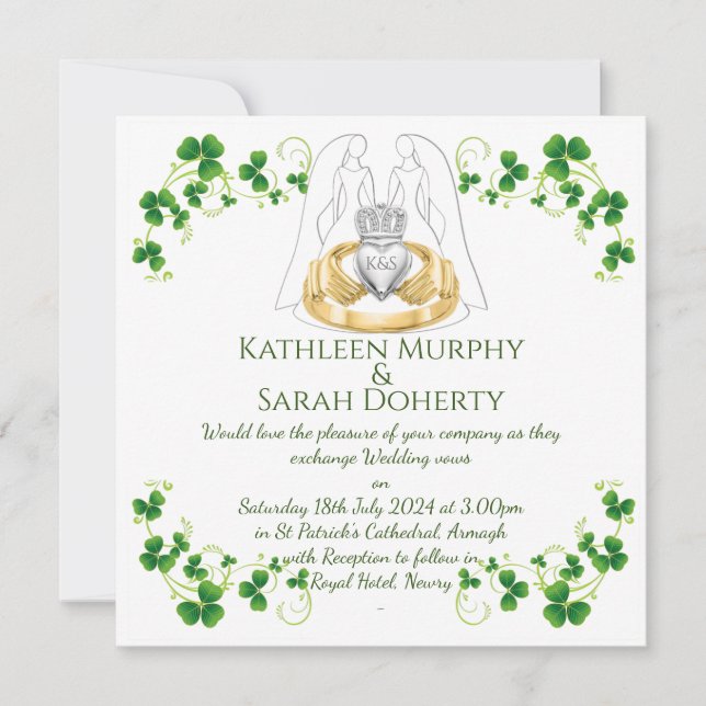 Kvinnlig Claddagh-ring & Shamrocks Inbjudningar (Framsida)