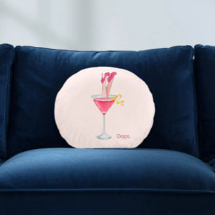 Kvinnlig cocktailhumor, rosa drinkillustration rund kudde