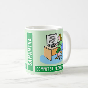 Kvinnlig datorprogrammerare med Namn-val Kaffemugg