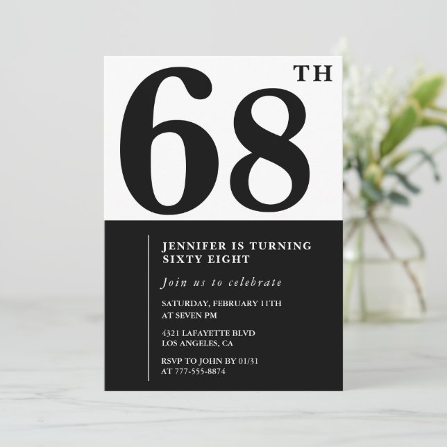 Kvinnlig Elegant 68-års födelsedagsinbjudan Svart Inbjudningar (Stående Fram)