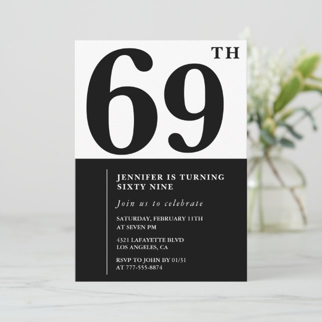 Kvinnlig Elegant 69-års inbjudan Svart (Stående Fram)