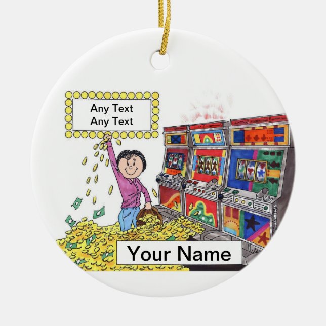 Kvinnlig enarmad bandit - julgransprydnad keramik (Framsidan)