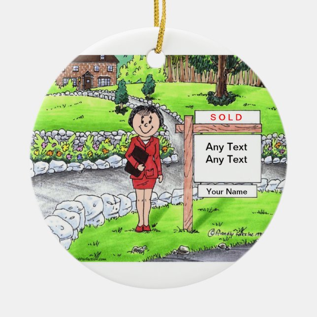 Kvinnlig fastighetsmäklare - julgransprydnad keramik (Framsidan)