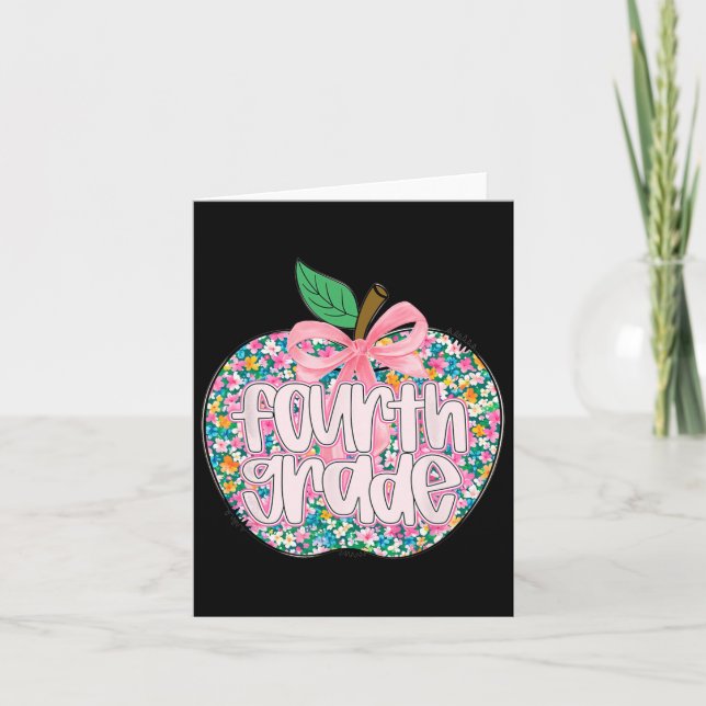 Kvinnlig fjärde klass lärarlag Apple Blommig Bak  Kort (Framsida)