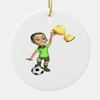 Kvinnlig fotbollmästare julgransprydnad keramik