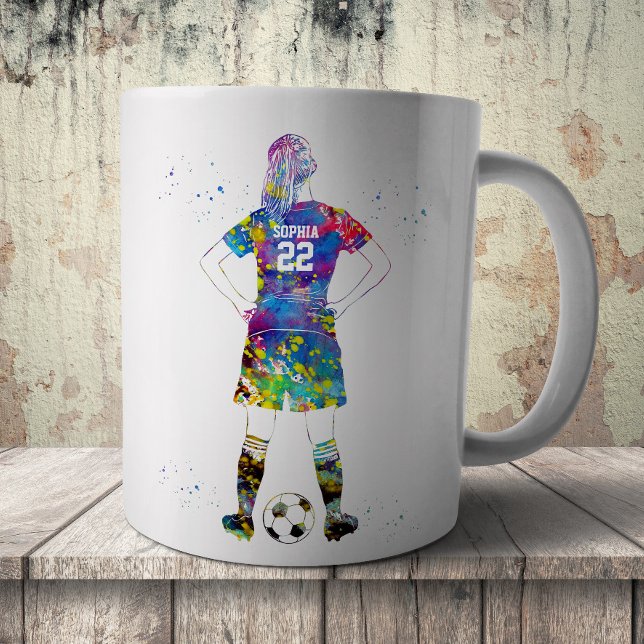 Kvinnlig fotbollsspelare  kaffemugg (Skapare uppladdad)