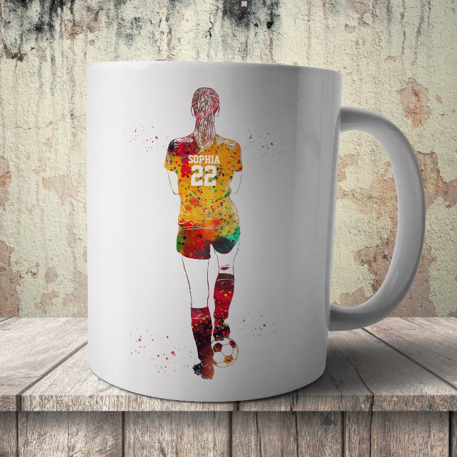 Kvinnlig fotbollsspelare  kaffemugg (Skapare uppladdad)