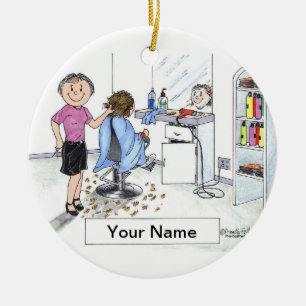 Kvinnlig frisör - julgransprydnad keramik