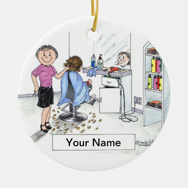 Kvinnlig frisör - julgransprydnad keramik (Framsidan)