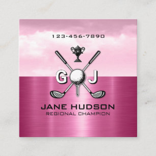 Kvinnlig golfspelare Elegant monogramdesign Fyrkantigt Visitkort