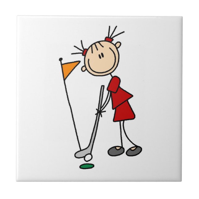 Kvinnlig golfspelare i stickfigur kakelplatta (Framsidan)