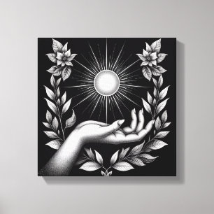 Kvinnlig hand som håller strålande solillustration canvastryck