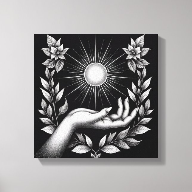 Kvinnlig hand som håller strålande solillustration canvastryck (Framsida)