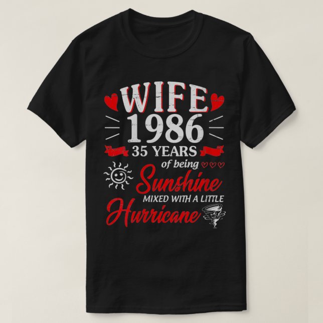 Kvinnlig hustru 1986 35 år av solnedgång t shirt (Design framsida)