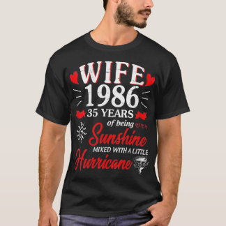 Kvinnlig hustru 1986 35 år av solnedgång t shirt
